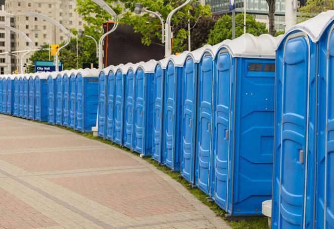 Seasonal porta potty units set up at a Beckley, West Virginia venue